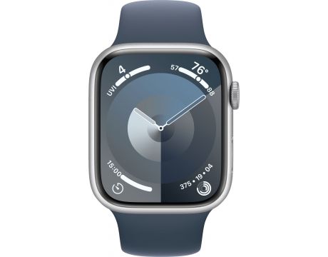 Apple Watch Series 9 GPS, 45 мм, S/M, Aluminium, Silver-Storm Blue на супер цени