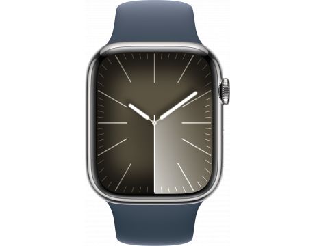 Apple Watch Series 9 GPS, Cellular, 45 мм, S/M, Stainless Steel, Silver-Storm Blue на супер цени