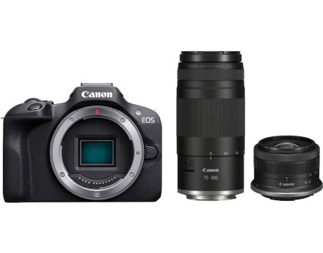 Canon EOS R100, черен и допълнителен обектив RF-S 75-300 на супер цени