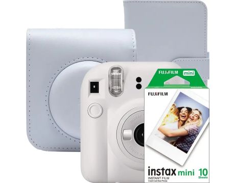 фотоапарат за моментни снимки FUJIFILM instax mini 12, бял и аксесоари на супер цени