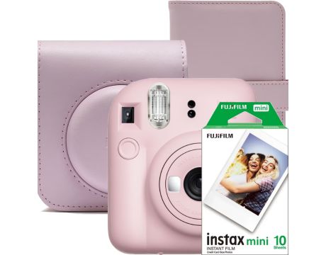 фотоапарат за моментни снимки FUJIFILM instax mini 12, розов и аксесоари на супер цени