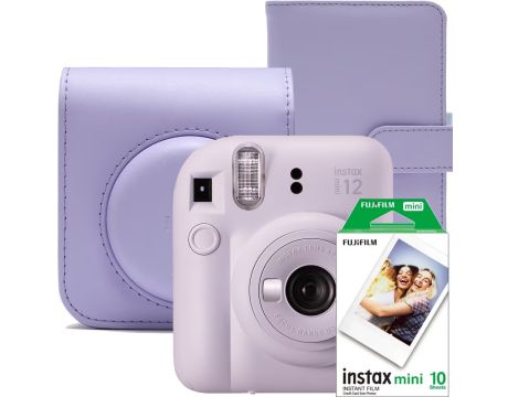 фотоапарат за моментни снимки FUJIFILM instax mini 12, светлолилав и аксесоари на супер цени