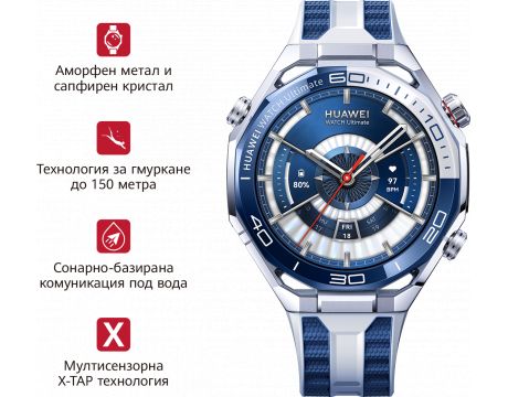 смарт часовник HUAWEI Watch Ultimate 2, 47 мм, сребрист/син и електронен кантар HUAWEI Scale 3 на супер цени