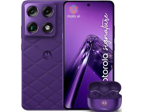 смартфон Motorola Signature Swarovski Edition, 16GB, 512GB, PANTONE Violet Indigo и безжични слушалки Motorola Moto Buds 2 Plus Swarovski Edition, PANTONE Violet Indigo на супер цени