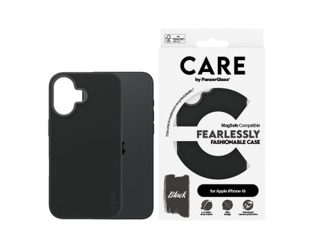 PanzerGlass Care Fearlessly Fashionable MagSafe за Apple iPhone 16, черен на супер цени