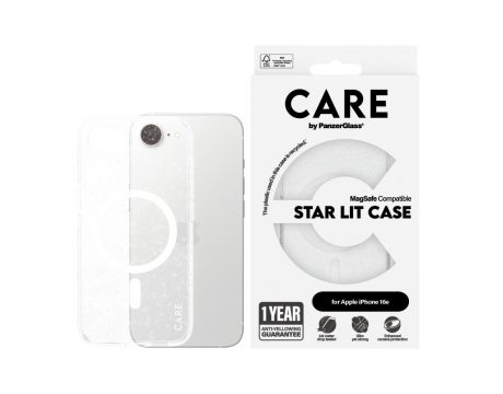 PanzerGlass CARE Star Lit MagSafe за Apple iPhone 16e/17e, прозрачен/бял на супер цени