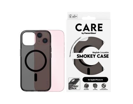 PanzerGlass Care Smokey MagSafe за Apple iPhone 15, черен на супер цени