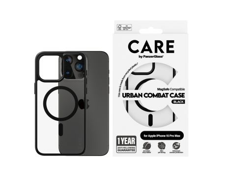 PanzerGlass Care Urban Combat MagSafe за Apple iPhone 15 Pro Max, прозрачен/черен на супер цени