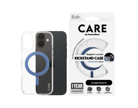 PanzerGlass Care Kickstand MagSafe за Apple iPhone 16, прозрачен/син на супер цени