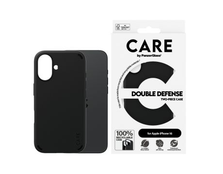 PanzerGlass Care Double Defence за Apple iPhone 16, черен на супер цени