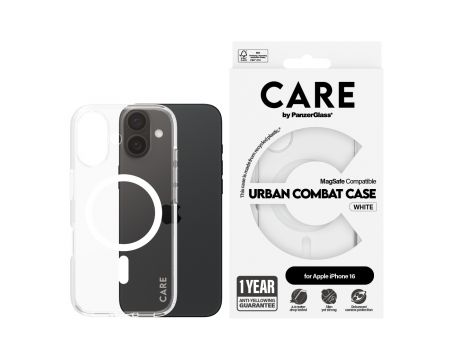PanzerGlass Care Urban Combat MagSafe за Apple iPhone 16, прозрачен/бял на супер цени