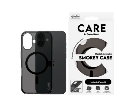 PanzerGlass Care Smokey MagSafe за Apple iPhone 16, черен на супер цени