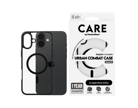 PanzerGlass Care Urban Combat MagSafe за Apple iPhone 16 Plus, прозрачен/черен на супер цени