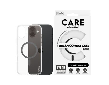 PanzerGlass Care Urban Combat MagSafe за Apple iPhone 16 Plus, прозрачен/черен на супер цени