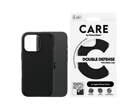 PanzerGlass Care Double Defence за Apple iPhone 16 Pro, черен на супер цени
