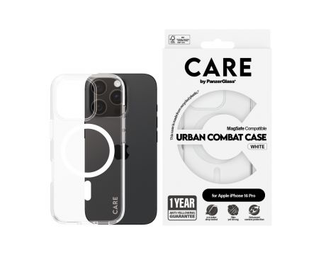 PanzerGlass Care Urban Combat MagSafe за Apple iPhone 16 Pro, прозрачен/бял на супер цени
