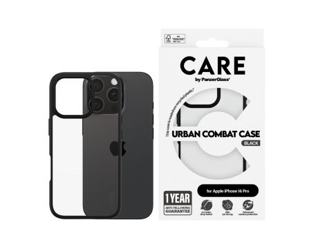 PanzerGlass Care Urban Combat за Apple iPhone 16 Pro, прозрачен/черен на супер цени
