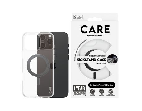 PanzerGlass Care Kickstand за Apple iPhone 16 Pro Max, прозрачен/черен на супер цени