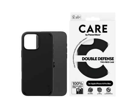 PanzerGlass Care Double Defence за Apple iPhone 16 Pro Max, черен на супер цени