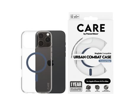 PanzerGlass Care Urban Combat за Apple iPhone 16 Pro Max, прозрачен/син на супер цени