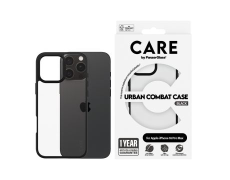 PanzerGlass Care Urban Combat за Apple iPhone 16 Pro Max, прозрачен/черен на супер цени