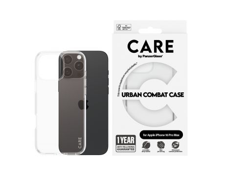 PanzerGlass Care Urban Combat за Apple iPhone 16 Pro Max, прозрачен на супер цени