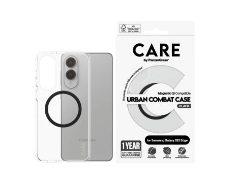 PanzerGlass Care Urban combat за Samsung Galaxy S25 Edge, прозрачен/черен на супер цени