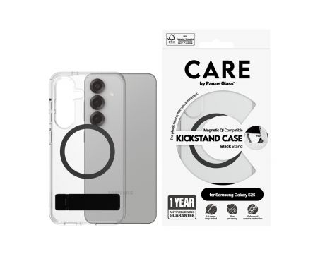 PanzerGlass Care Kickstand Magnetic QI за Samsung Galaxy S25, прозрачен/черен на супер цени