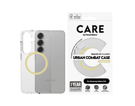 PanzerGlass Care Urban Combat Magnetic QI за Samsung Galaxy S25, прозрачен/жълт на супер цени