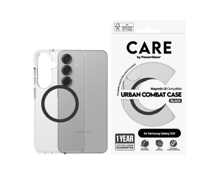 PanzerGlass Care Urban Combat Magnetic QI за Samsung Galaxy S25, прозрачен/черен на супер цени
