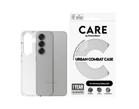 PanzerGlass Care Urban Combat за Samsung Galaxy S25, прозрачен на супер цени