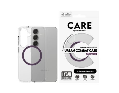 PanzerGlass Care Urban Combat Magnetic QI за Samsung Galaxy S25, прозрачен/лилав на супер цени