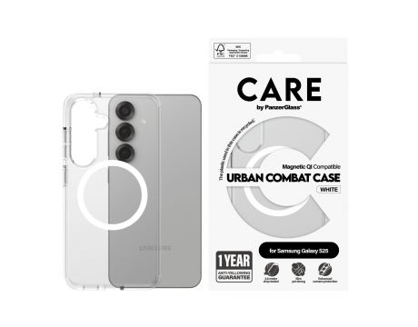 PanzerGlass Care Urban Combat Magnetic QI за Samsung Galaxy S25, прозрачен/бял на супер цени