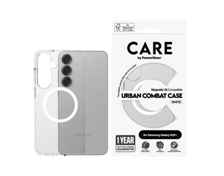 PanzerGlass Care Urban Combat Magnetic QI за Samsung Galaxy S25+, прозрачен/бял на супер цени