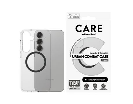 PanzerGlass Care Urban Combat Magnetic QI за Samsung Galaxy S25+, прозрачен/черен на супер цени