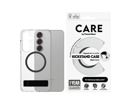 PanzerGlass Care Kickstand Magnetic QI за Samsung Galaxy S25+, прозрачен/черен на супер цени