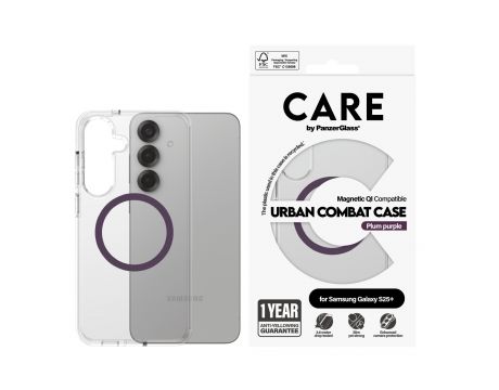 PanzerGlass Care Urban Combat Magnetic QI за Samsung Galaxy S25+, прозрачен/лилав на супер цени