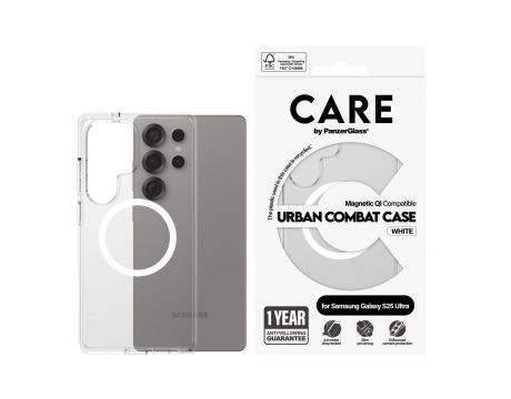 PanzerGlass Care Urban Combat Magnetic QI за Samsung Galaxy S25 Ultra, прозрачен/бял на супер цени