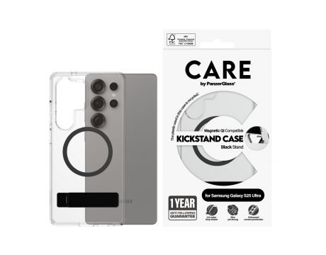 PanzerGlass Care Kickstand Magnetic QI за Samsung Galaxy S25 Ultra, прозрачен/черен на супер цени