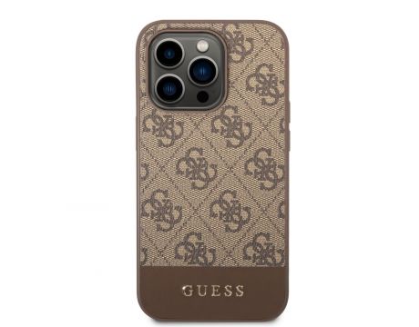 GUESS 4G Stripe за Apple iPhone 14 Pro, кафяв на супер цени