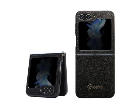GUESS Glitter Flakes Metal Logo за Samsung Galaxy Z Flip 5, черен на супер цени
