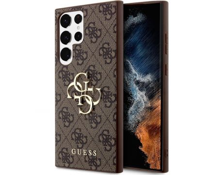GUESS 4G Metal Logo за Samsung Galaxy S24 Ultra, кафяв на супер цени