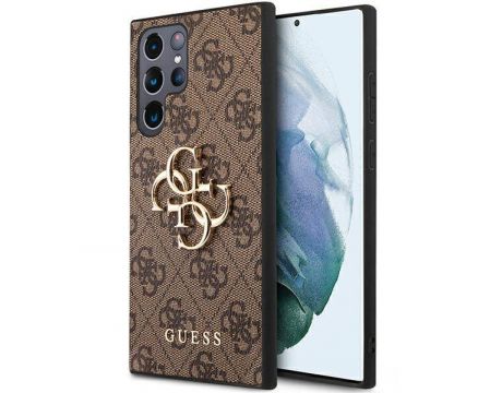 GUESS 4G Metal Logo за Samsung Galaxy S23 Ultra, кафяв на супер цени