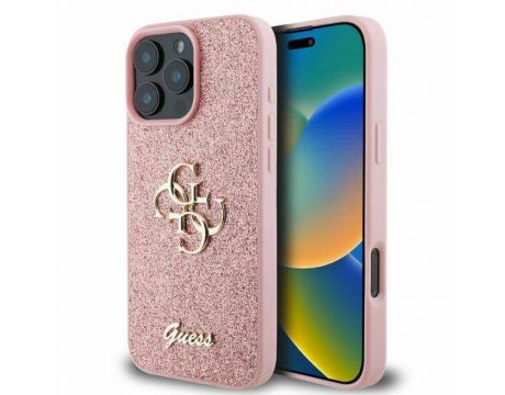 GUESS 4G Metal Logo Fixed Glitter за Apple iPhone 16 Pro Max, розов на супер цени