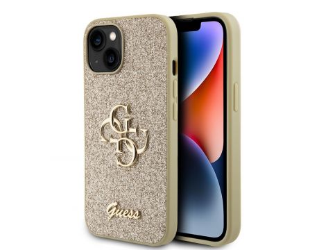 GUESS Fixed Glitter 4G Metal Logo за Apple iPhone 15, златист на супер цени