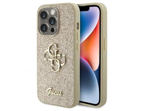 GUESS Fixed Glitter 4G Metal Logo за Apple iPhone 15 Pro, златист на супер цени