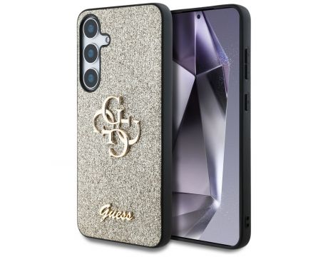 GUESS 4G Metal Logo Fixed Glitter за Samsung Galaxy S25, златист на супер цени