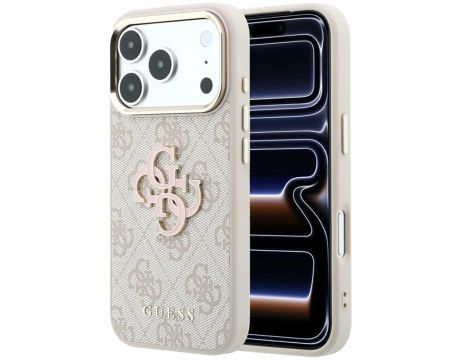 GUESS PU 4G Resin Metal Logo за Apple iPhone 18 Pro / 17 Pro, бежов/розов на супер цени
