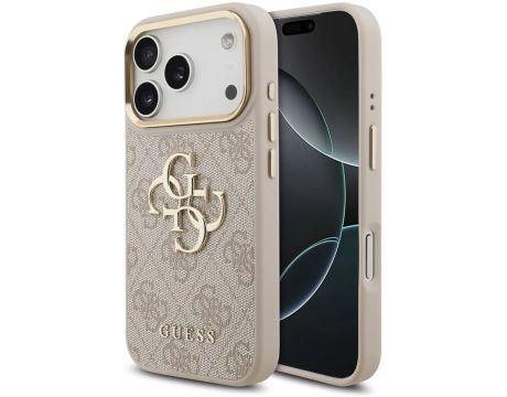 Guess PU 4G Resin Metal Logo за Apple iPhone 18 Pro / 17 Pro, бежов/златист на супер цени