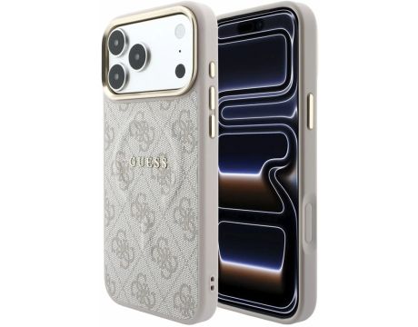 GUESS PU Leather 4G Gold Frame Embossed Magsafe за Apple iPhone 18 Pro Max/ 17 Pro Max, бежов/розов на супер цени